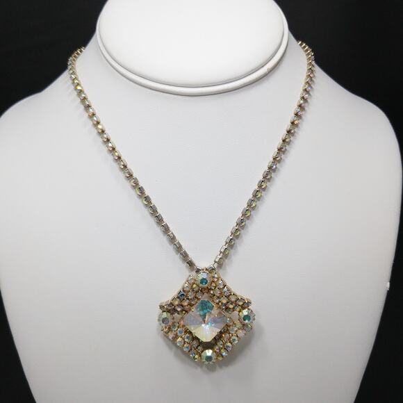 Vintage AB Rivoli Crystal Rhinestone Pendant Necklace, 1950s - Picture 10 of 10